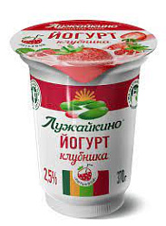 Йогурт 2,5% Клубника ТМ Лужайкино 370гр/12шт ГОСТ СТАКАН